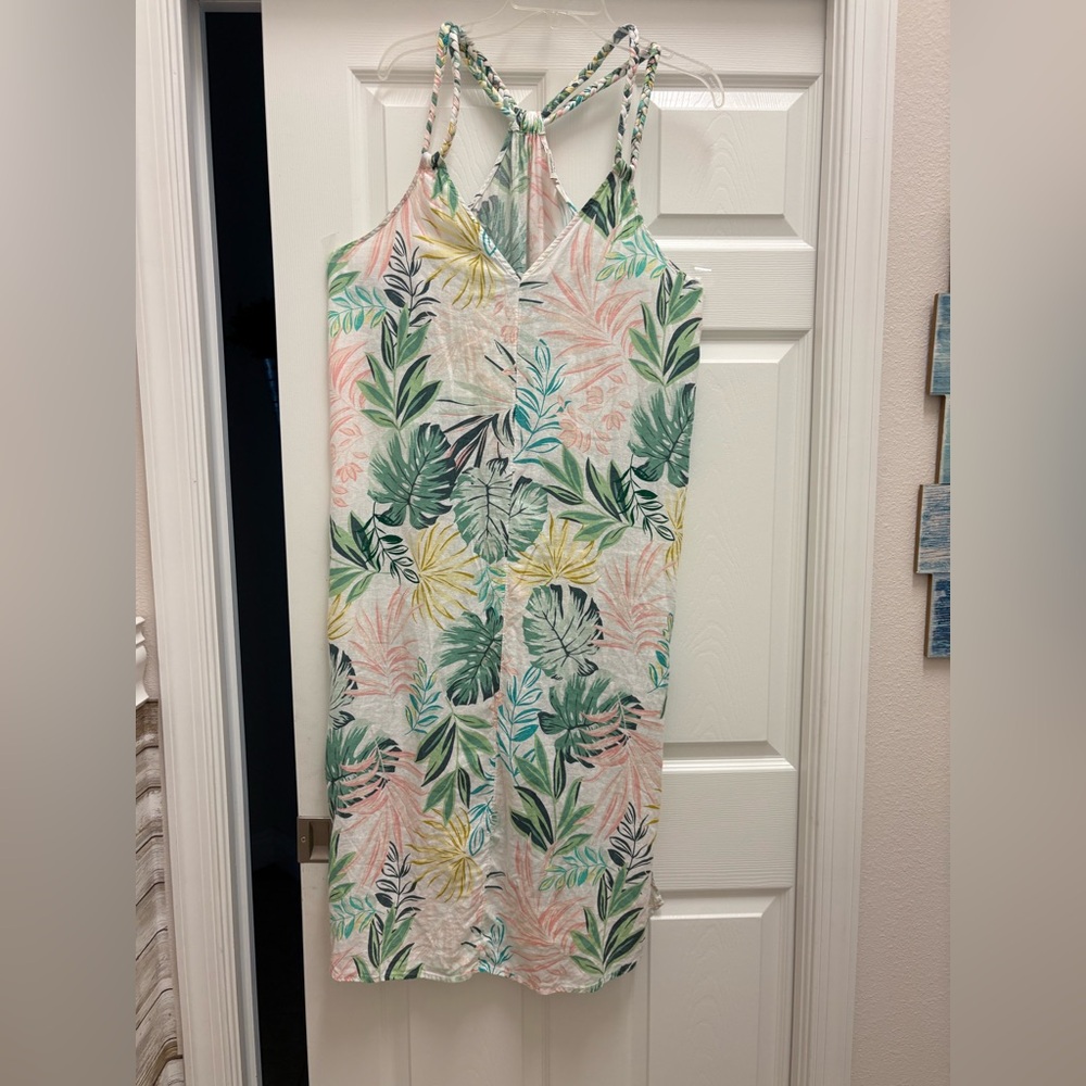 C & C California braided top maxi slit bottom swim cover dress palm leaf xl
